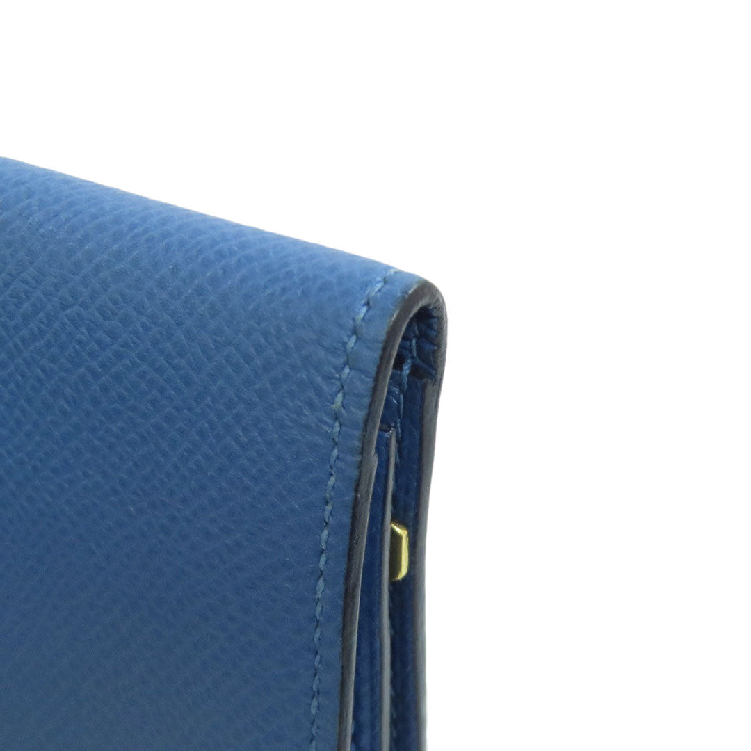 HERMES Long Wallet Purse Epsom blue Bearn Soufflet Gold Metal Women Used Authentic
