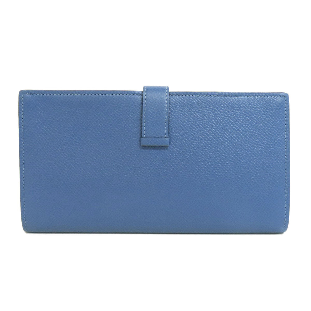 HERMES Long Wallet Purse Epsom blue Bearn Soufflet Gold Metal Women Used Authentic