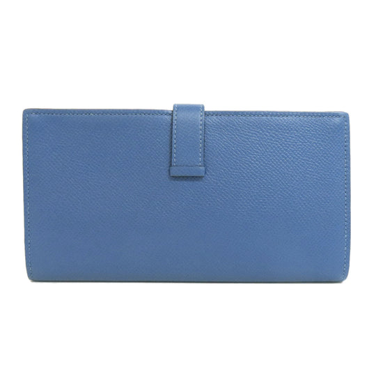 HERMES Long Wallet Purse Epsom blue Bearn Soufflet Gold Metal Women Used Authentic