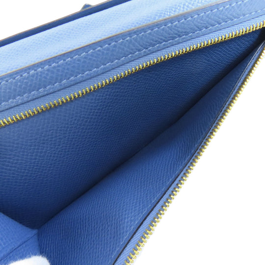 HERMES Long Wallet Purse Epsom blue Bearn Soufflet Gold Metal Women Used Authentic