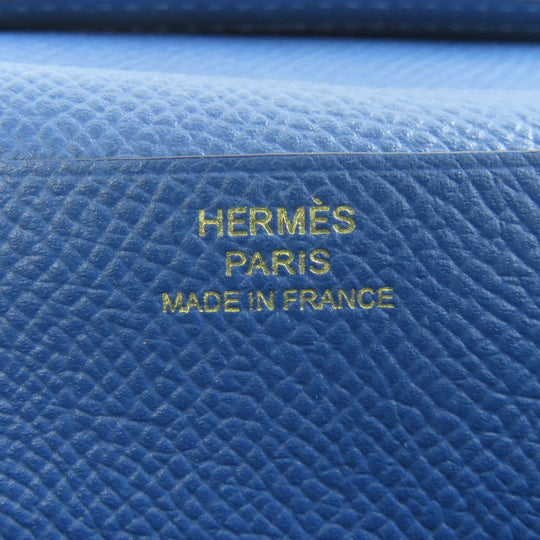 HERMES Long Wallet Purse Epsom blue Bearn Soufflet Gold Metal Women Used Authentic