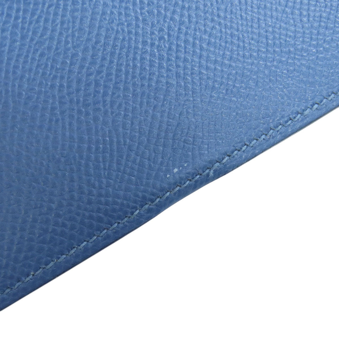 HERMES Long Wallet Purse Epsom blue Bearn Soufflet Gold Metal Women Used Authentic