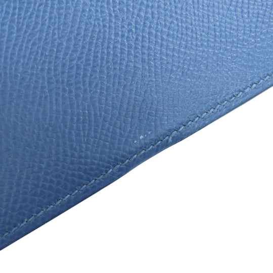 HERMES Long Wallet Purse Epsom blue Bearn Soufflet Gold Metal Women Used Authentic