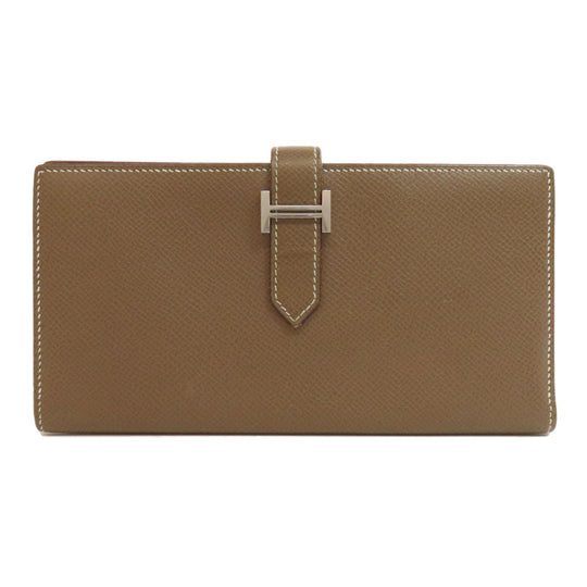 HERMES Long Wallet Purse Epsom beige Bearn soufflet etope SilverMetal Women Used Authentic