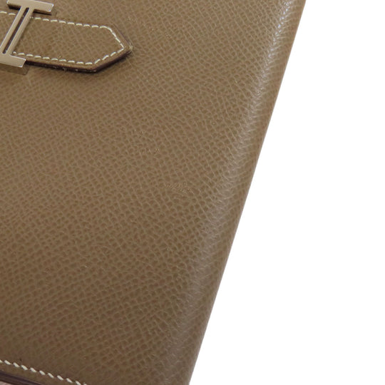 HERMES Long Wallet Purse Epsom beige Bearn soufflet etope SilverMetal Women Used Authentic