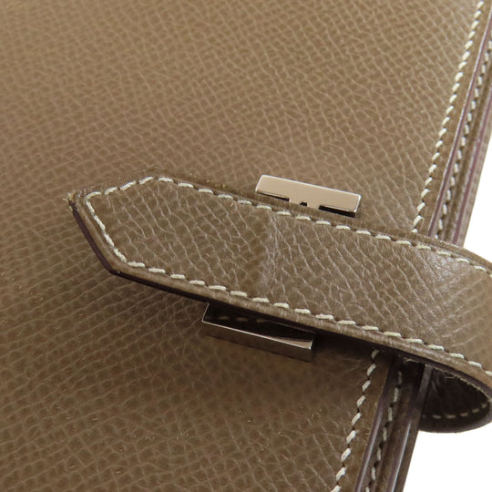 HERMES Long Wallet Purse Epsom beige Bearn soufflet etope SilverMetal Women Used Authentic
