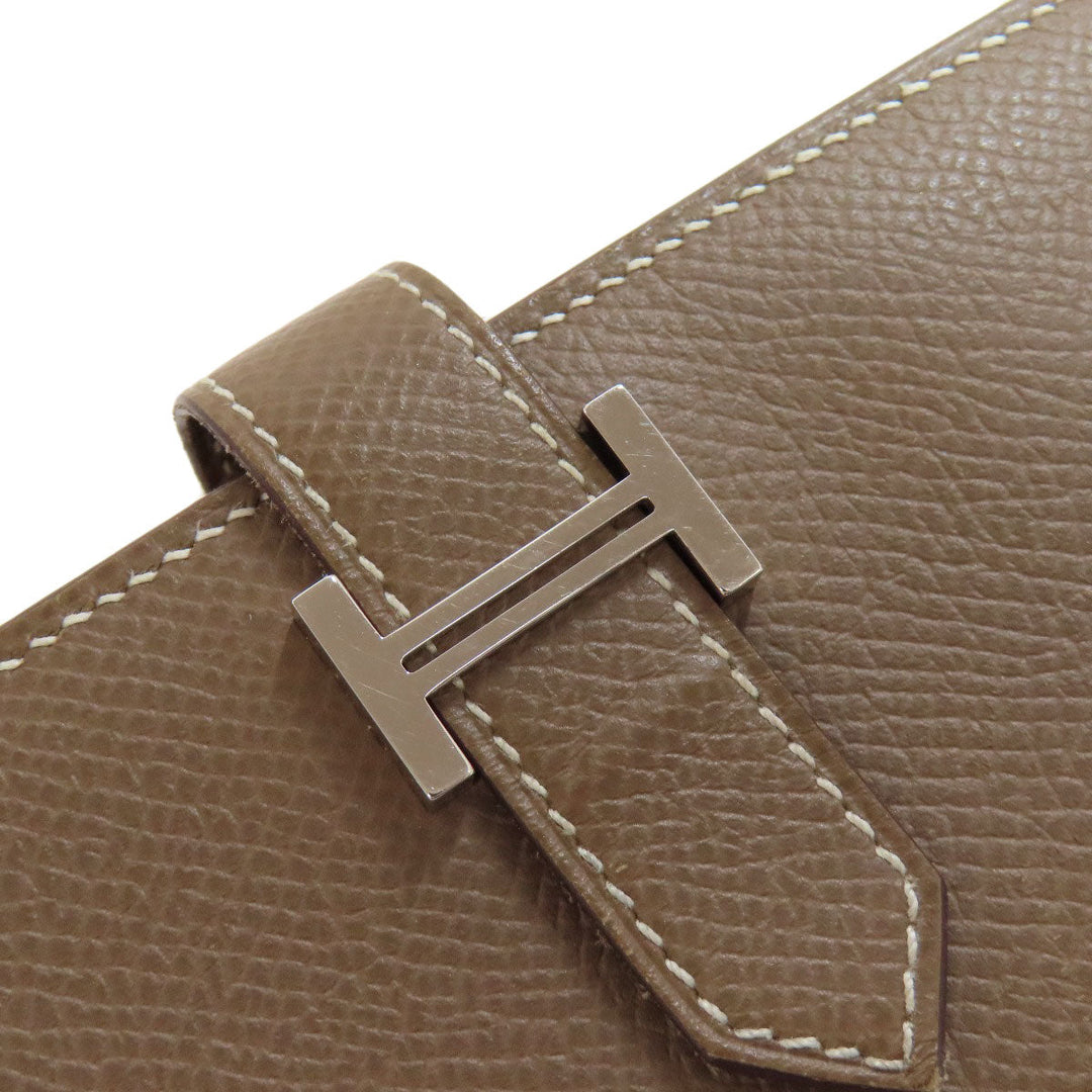 HERMES Long Wallet Purse Epsom beige Bearn soufflet etope SilverMetal Women Used Authentic