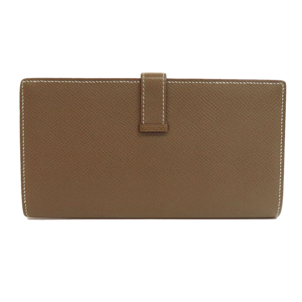 HERMES Long Wallet Purse Epsom beige Bearn soufflet etope SilverMetal Women Used Authentic