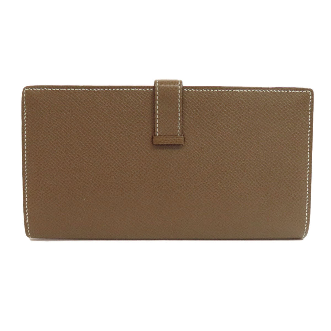 HERMES Long Wallet Purse Epsom beige Bearn soufflet etope SilverMetal Women Used Authentic