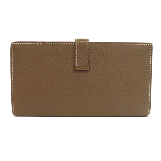HERMES Long Wallet Purse Epsom beige Bearn soufflet etope SilverMetal Women Used Authentic