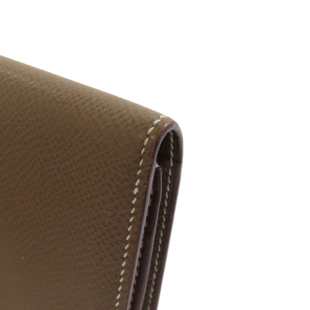 HERMES Long Wallet Purse Epsom beige Bearn soufflet etope SilverMetal Women Used Authentic