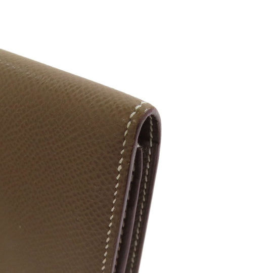 HERMES Long Wallet Purse Epsom beige Bearn soufflet etope SilverMetal Women Used Authentic
