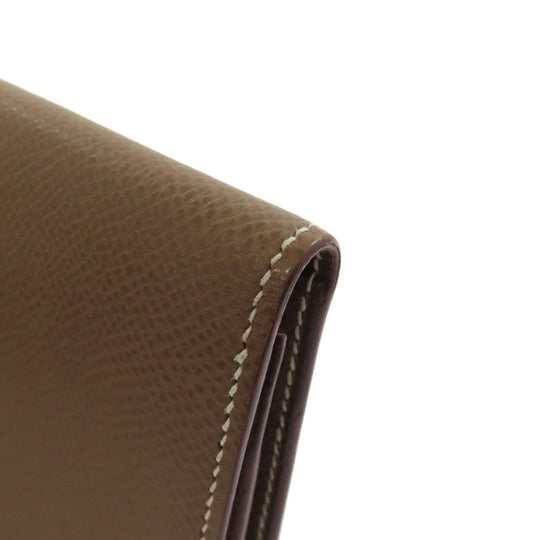 HERMES Long Wallet Purse Epsom beige Bearn soufflet etope SilverMetal Women Used Authentic