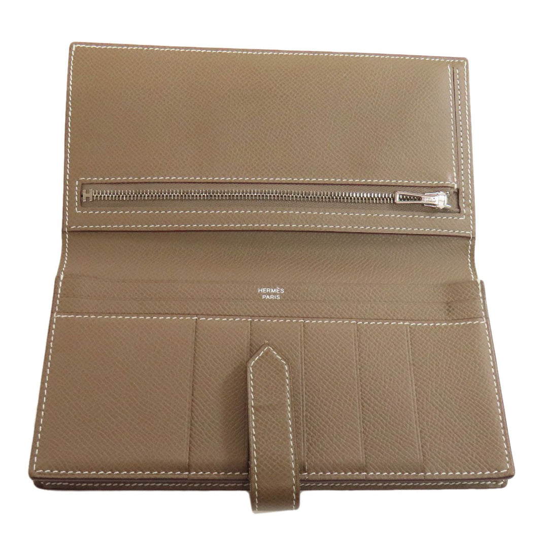 HERMES Long Wallet Purse Epsom beige Bearn soufflet etope SilverMetal Women Used Authentic