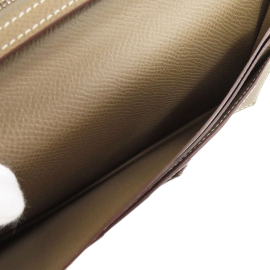 HERMES Long Wallet Purse Epsom beige Bearn soufflet etope SilverMetal Women Used Authentic