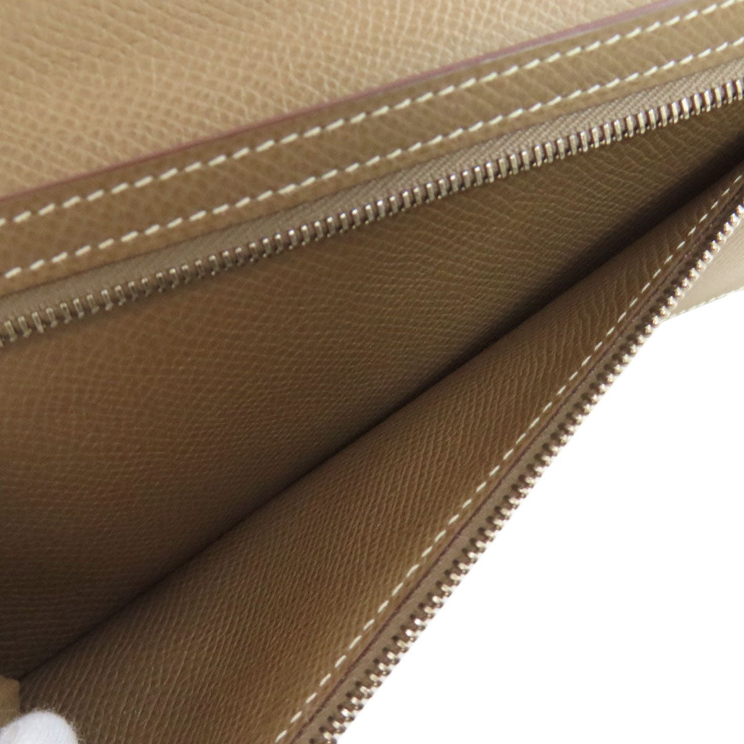 HERMES Long Wallet Purse Epsom beige Bearn soufflet etope SilverMetal Women Used Authentic