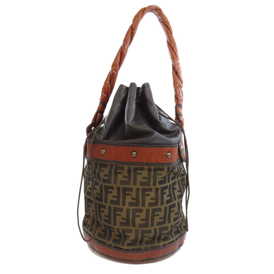 FENDI Shoulder Bag Nylon, Leather Brown one belt Zucca Pattern Women Used Authentic