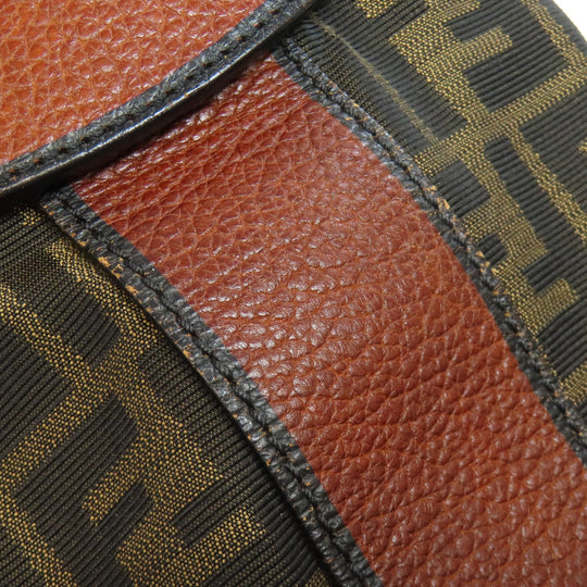 FENDI Shoulder Bag Nylon, Leather Brown one belt Zucca Pattern Women Used Authentic
