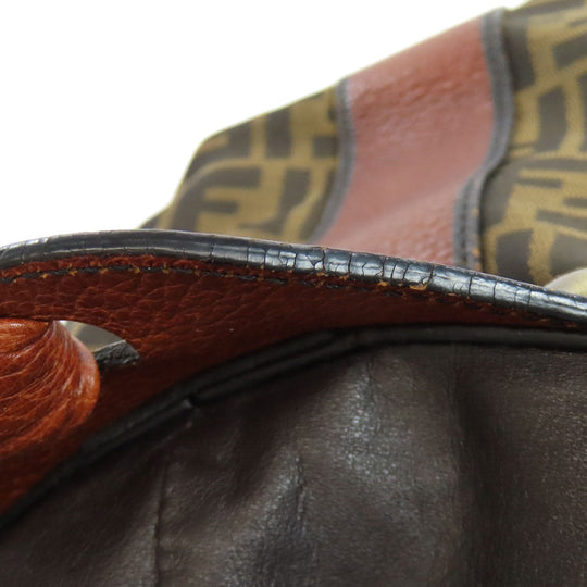 FENDI Shoulder Bag Nylon, Leather Brown one belt Zucca Pattern Women Used Authentic