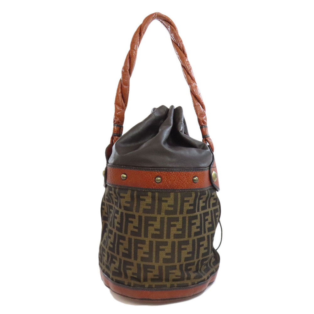 FENDI Shoulder Bag Nylon, Leather Brown one belt Zucca Pattern Women Used Authentic