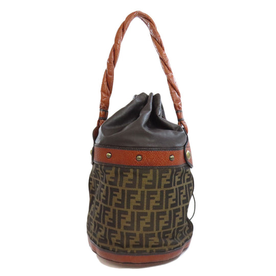 FENDI Shoulder Bag Nylon, Leather Brown one belt Zucca Pattern Women Used Authentic