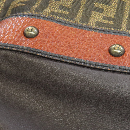 FENDI Shoulder Bag Nylon, Leather Brown one belt Zucca Pattern Women Used Authentic