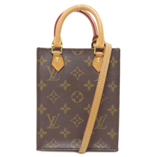 LOUIS VUITTON Handbag M69442 Monogram canvas Brown Petit Sac Plat Women Used Authentic