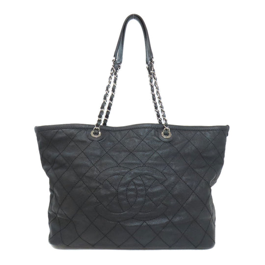 CHANEL Tote Bag Grained Calfskin Skin black Matelasse SilverMetal Women Used Authentic