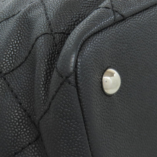 CHANEL Tote Bag Grained Calfskin Skin black Matelasse SilverMetal Women Used Authentic