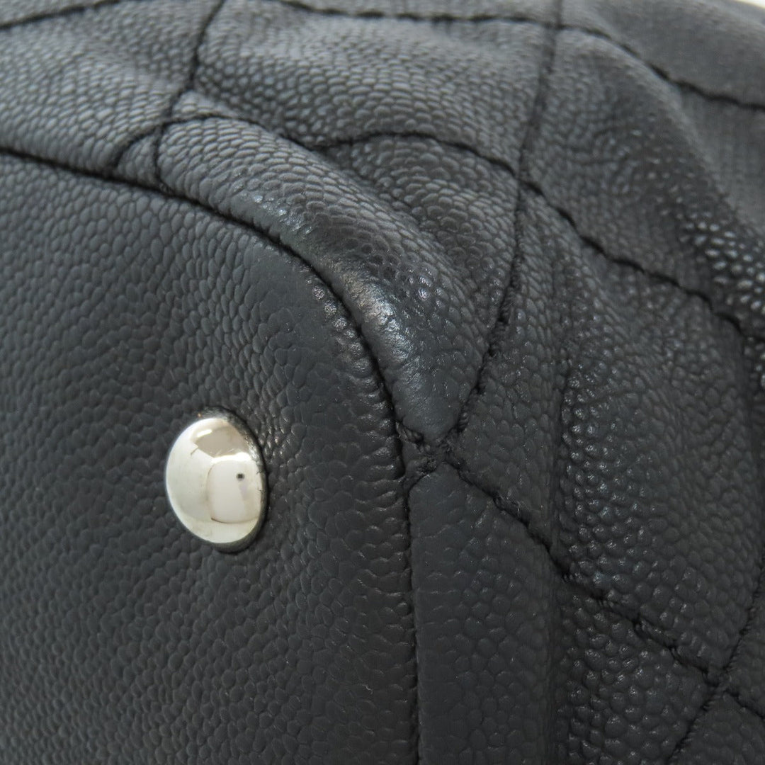 CHANEL Tote Bag Grained Calfskin Skin black Matelasse SilverMetal Women Used Authentic