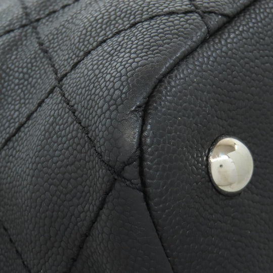CHANEL Tote Bag Grained Calfskin Skin black Matelasse SilverMetal Women Used Authentic