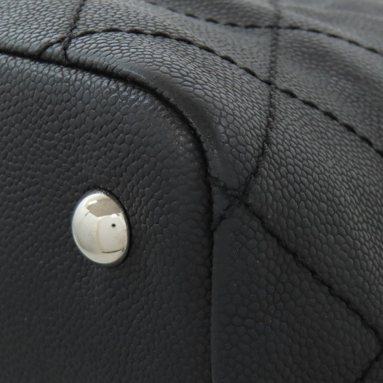 CHANEL Tote Bag Grained Calfskin Skin black Matelasse SilverMetal Women Used Authentic