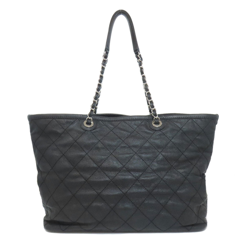 CHANEL Tote Bag Grained Calfskin Skin black Matelasse SilverMetal Women Used Authentic