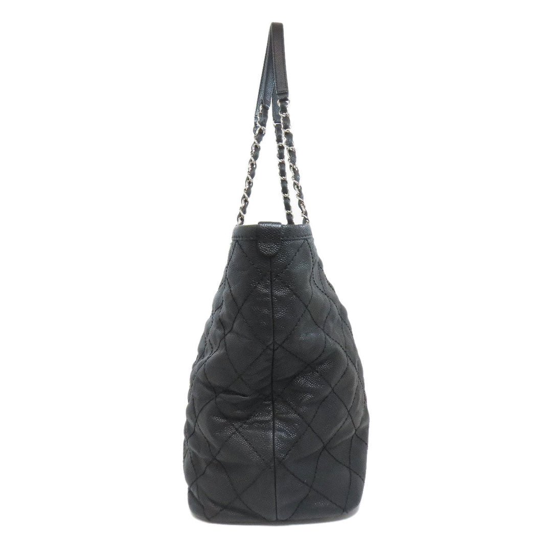 CHANEL Tote Bag Grained Calfskin Skin black Matelasse SilverMetal Women Used Authentic