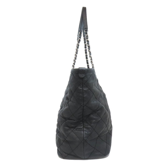 CHANEL Tote Bag Grained Calfskin Skin black Matelasse SilverMetal Women Used Authentic