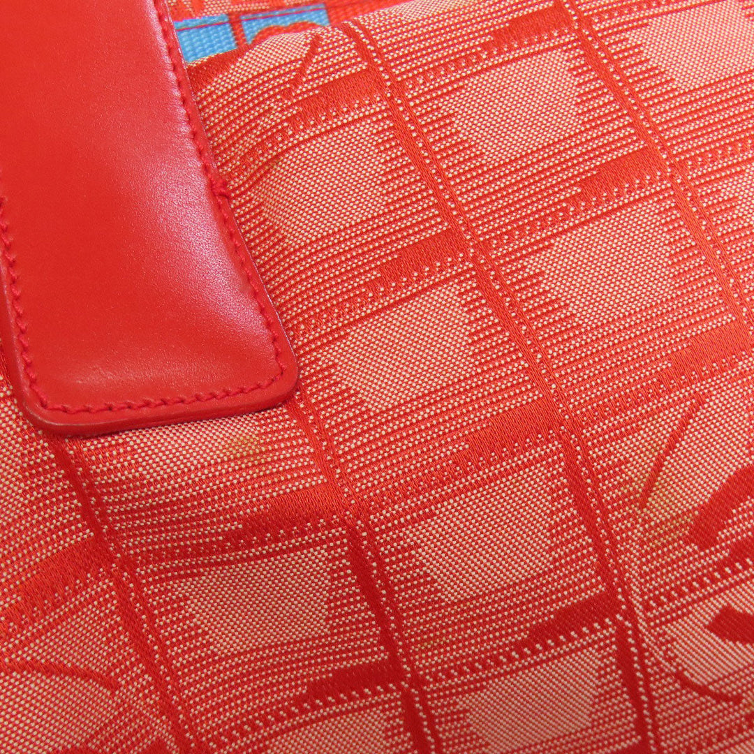 CHANEL Tote Bag Nylon jacquard Red New Travel Line MM Women Used Authentic