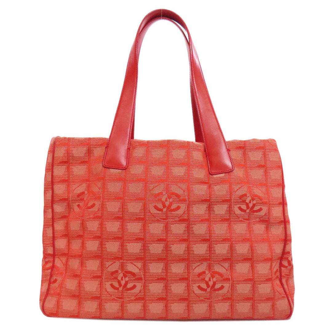 CHANEL Tote Bag Nylon jacquard Red New Travel Line MM Women Used Authentic
