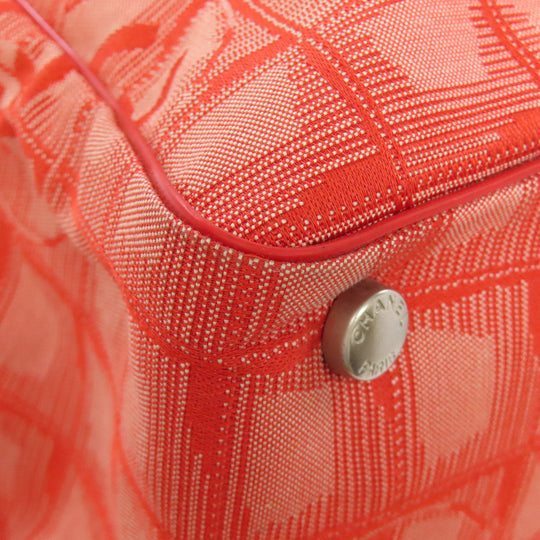 CHANEL Tote Bag Nylon jacquard Red New Travel Line MM Women Used Authentic