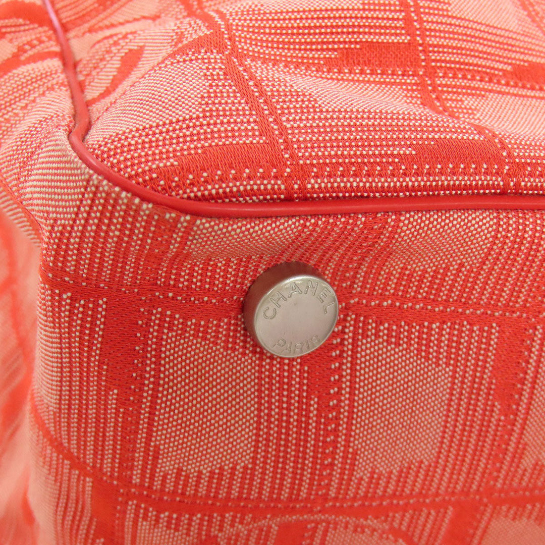 CHANEL Tote Bag Nylon jacquard Red New Travel Line MM Women Used Authentic