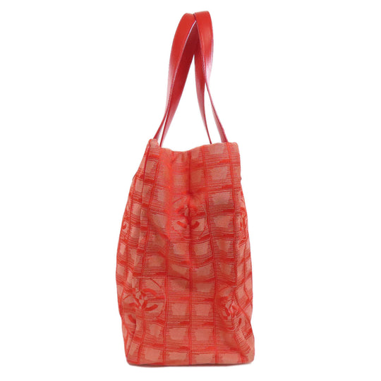 CHANEL Tote Bag Nylon jacquard Red New Travel Line MM Women Used Authentic