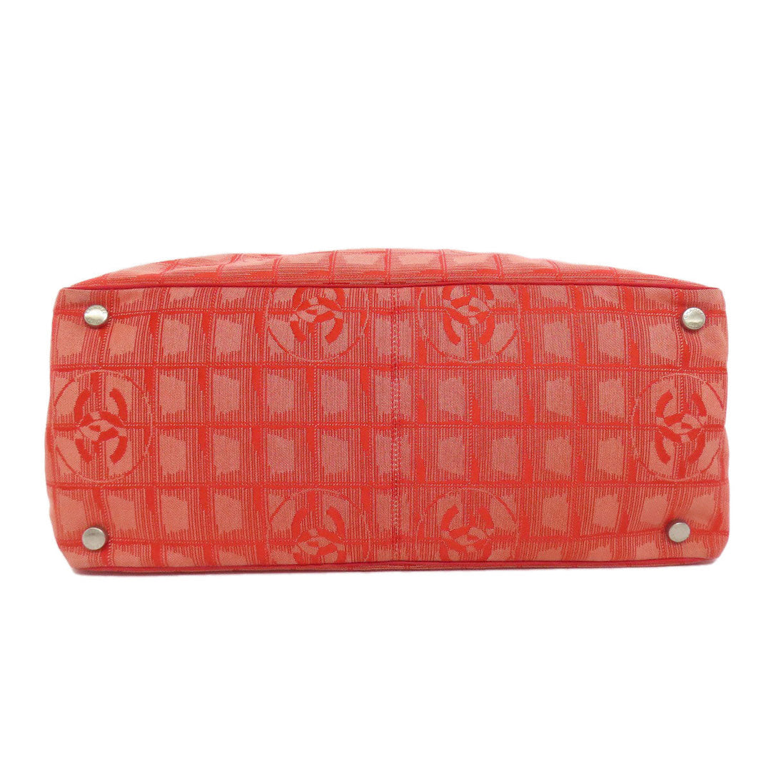 CHANEL Tote Bag Nylon jacquard Red New Travel Line MM Women Used Authentic
