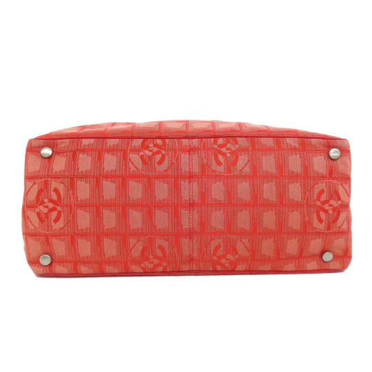 CHANEL Tote Bag Nylon jacquard Red New Travel Line MM Women Used Authentic