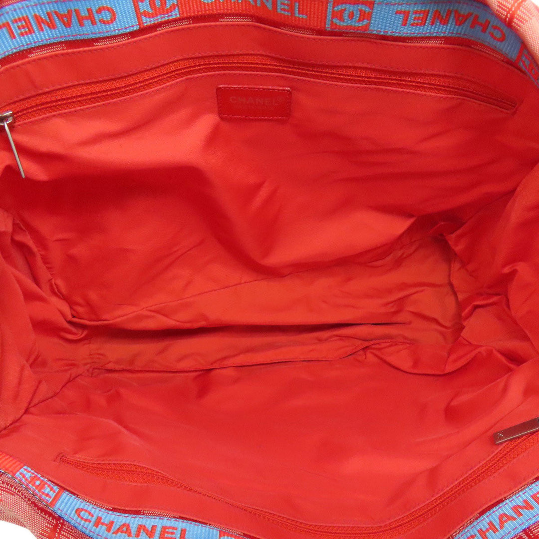 CHANEL Tote Bag Nylon jacquard Red New Travel Line MM Women Used Authentic