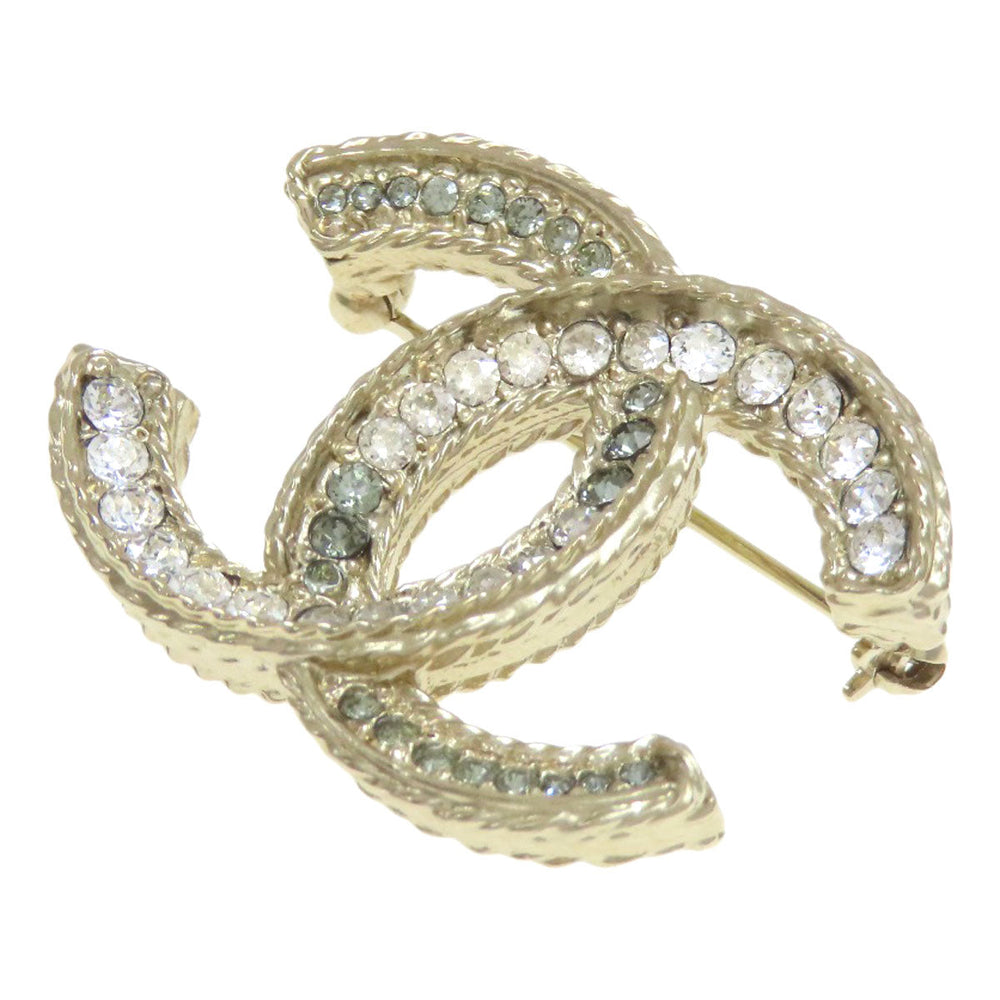 CHANEL Brooch Gold Plated gold COCO Mark rhinestone Women Used Authentic
