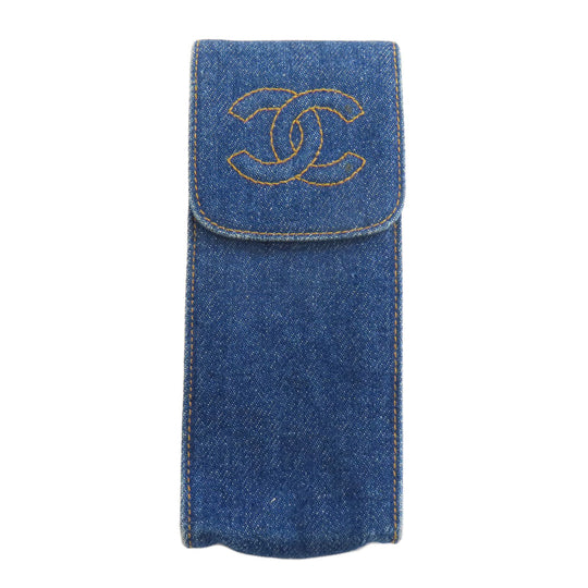 CHANEL glasses case denim blue COCO Mark Women Used Authentic