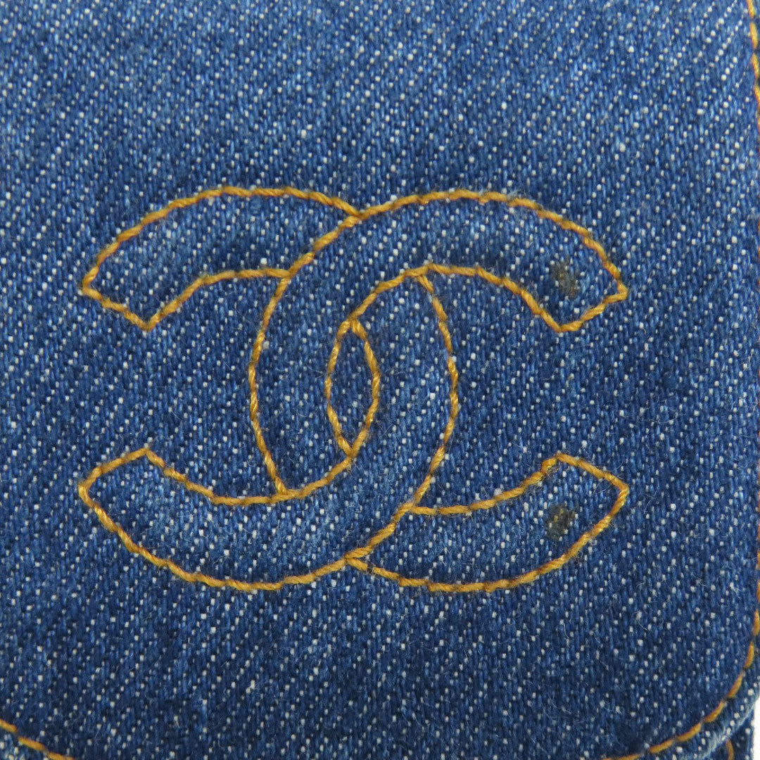 CHANEL glasses case denim blue COCO Mark Women Used Authentic