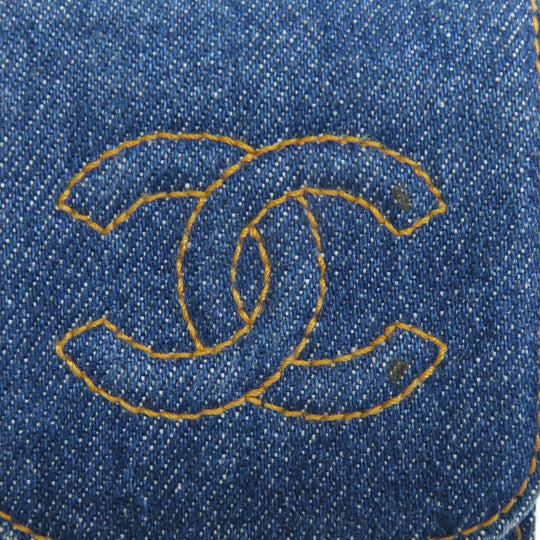 CHANEL glasses case denim blue COCO Mark Women Used Authentic