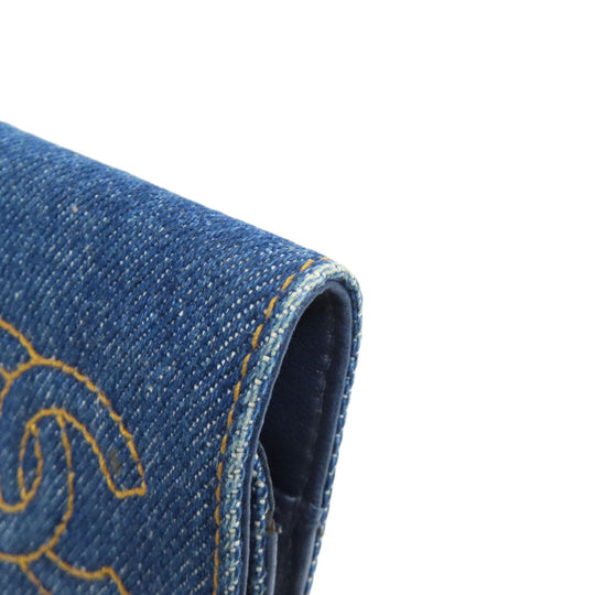 CHANEL glasses case denim blue COCO Mark Women Used Authentic
