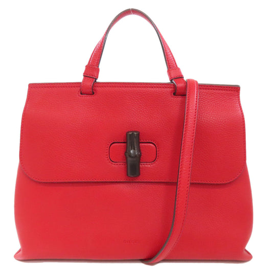 GUCCI Tote Bag 392013 leather Red Bamboo Daily 2WAY Women Used Authentic