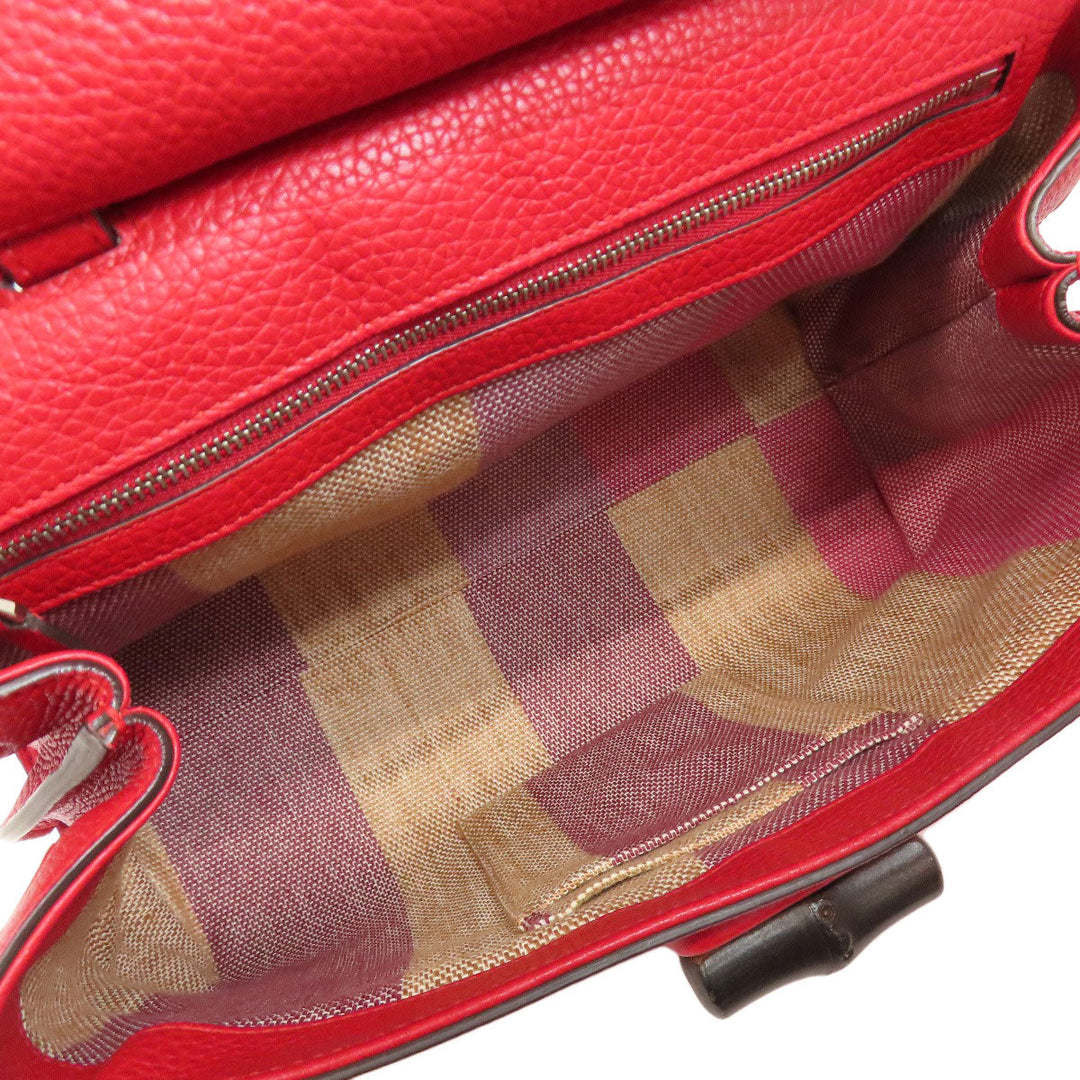 GUCCI Tote Bag 392013 leather Red Bamboo Daily 2WAY Women Used Authentic